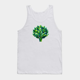 Geometric Spinach Splendor: Green Leaf Design Tank Top